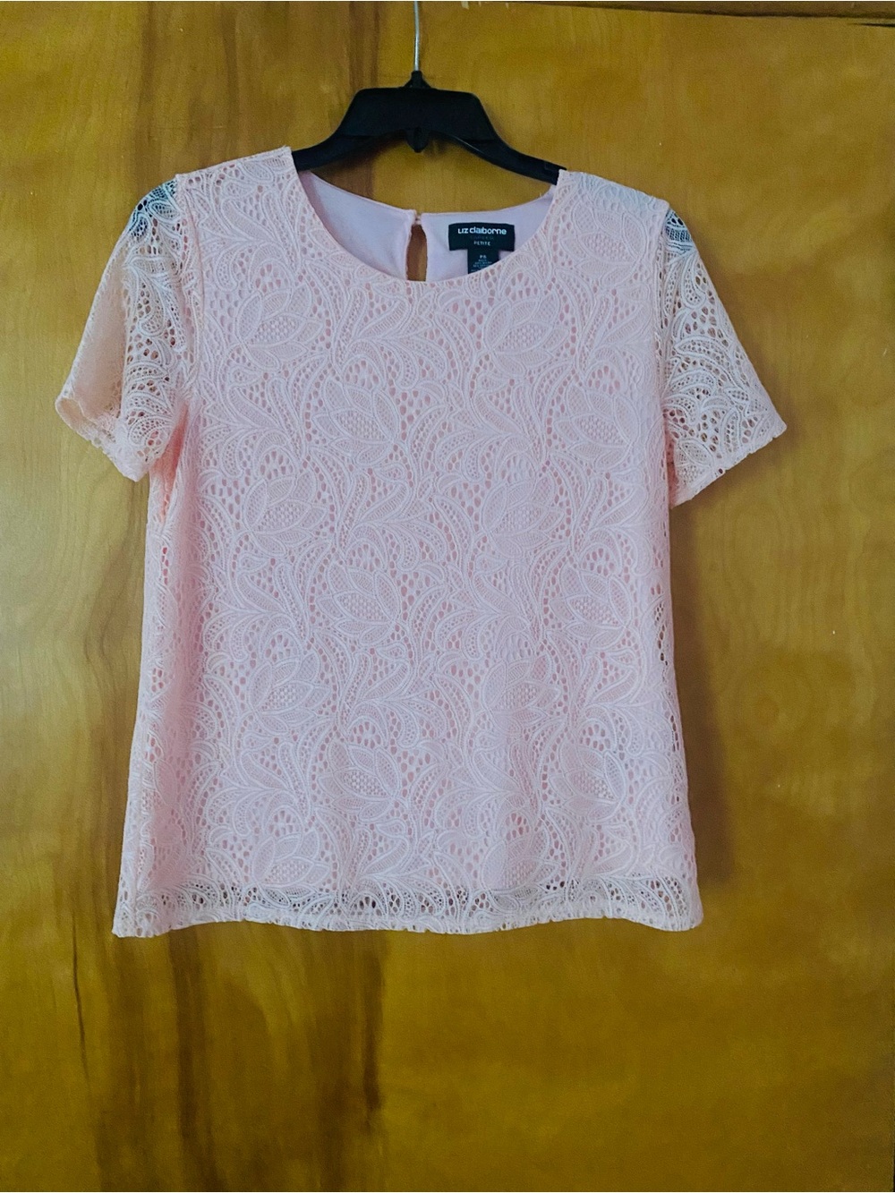Liz Claiborne Blush Pink Lace Short Sleeve Blouse